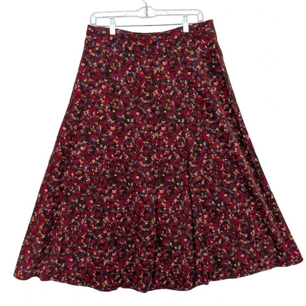 Christopher & Banks Corduroy Skirt 8 Brown Floral Button Front Midi Fall Boho‎